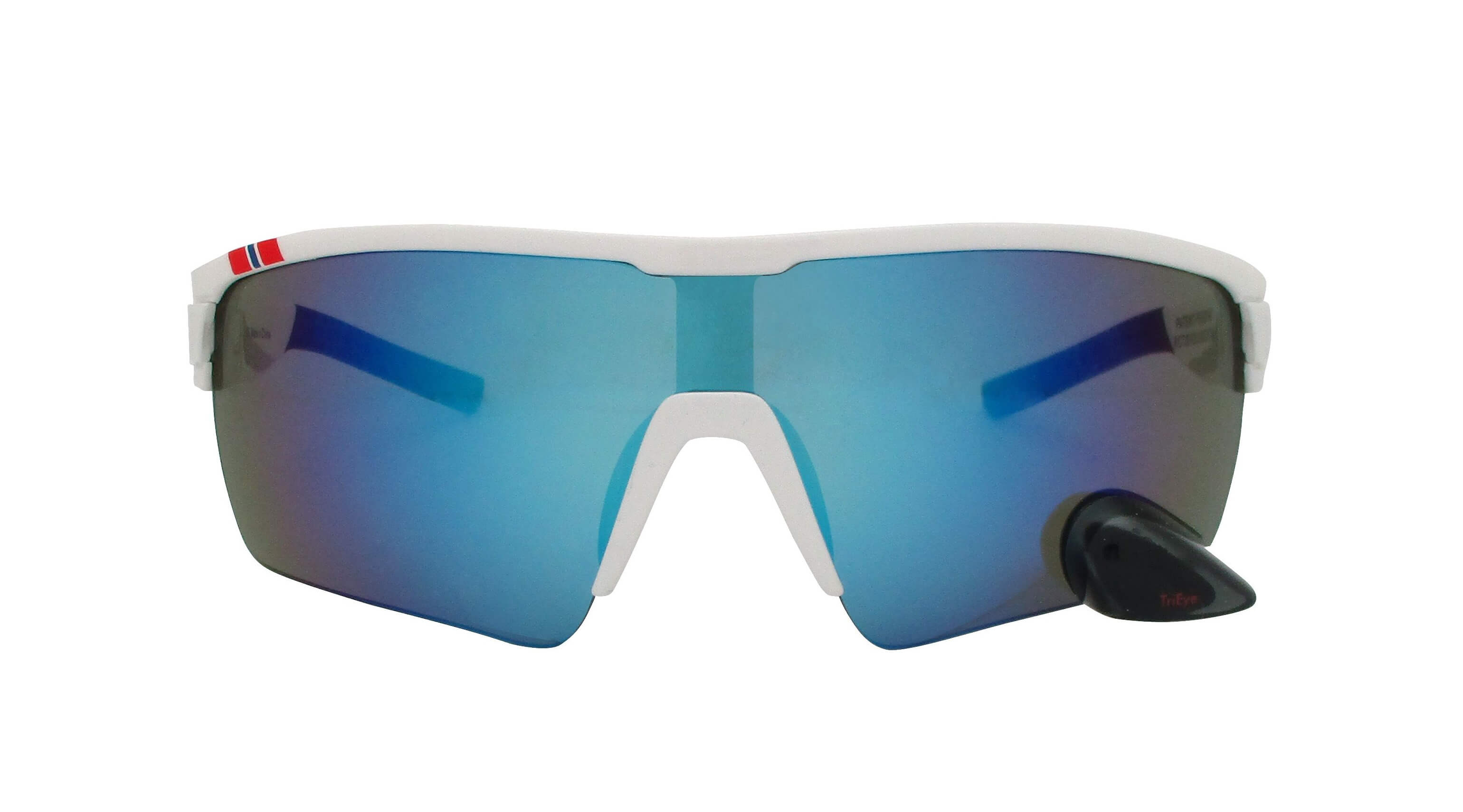 o-synce-Shop-TriEye-Sportbrille-mit-Rueckspiegel-REO-Blue-weiss-frontal Sportbrille TriEye PRO mit weißem Rahmen