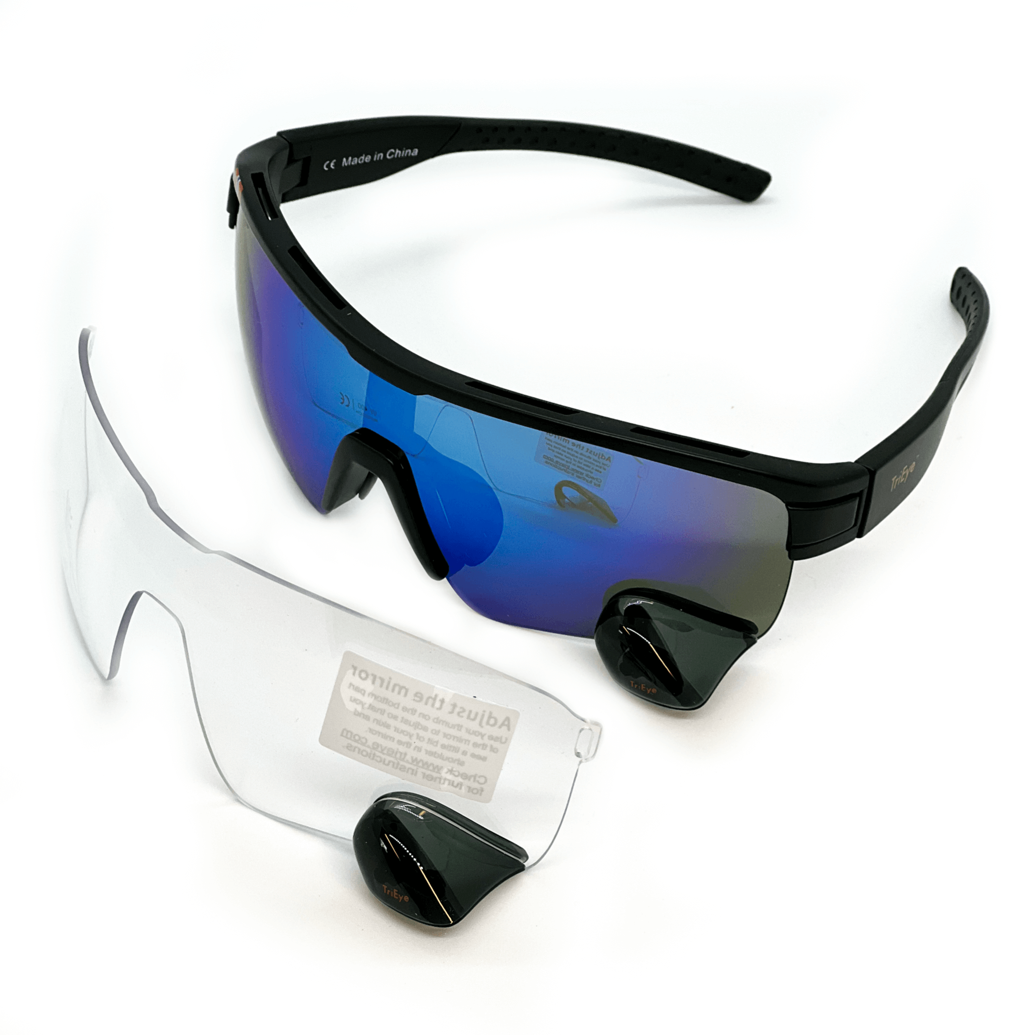 TriEye PRO: schwarzer Rahmen, verspiegeltes Glas in blau (advanced set)