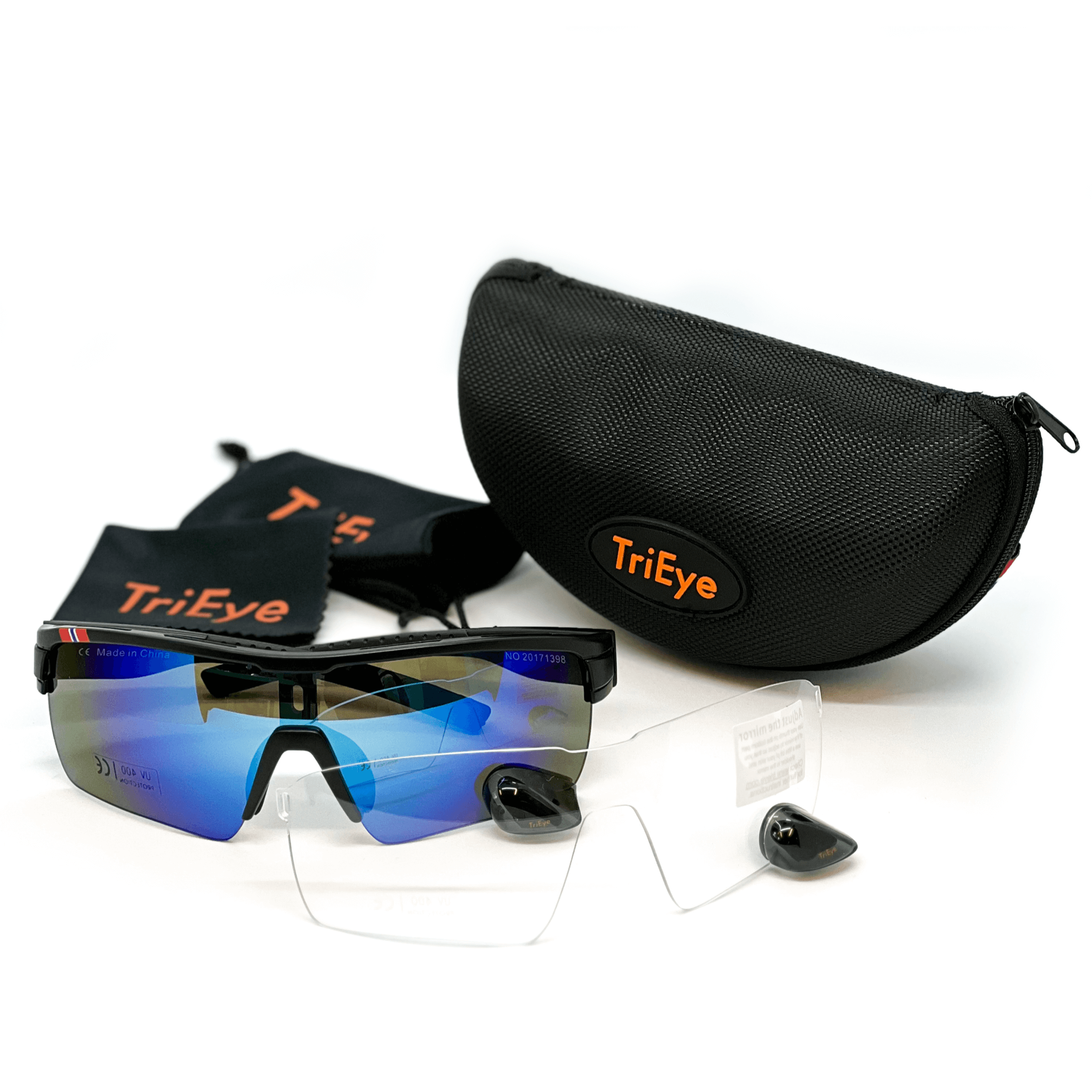 TriEye PRO: Schwarzer Rahmen, verspiegeltes Glas in blau (advanced set)