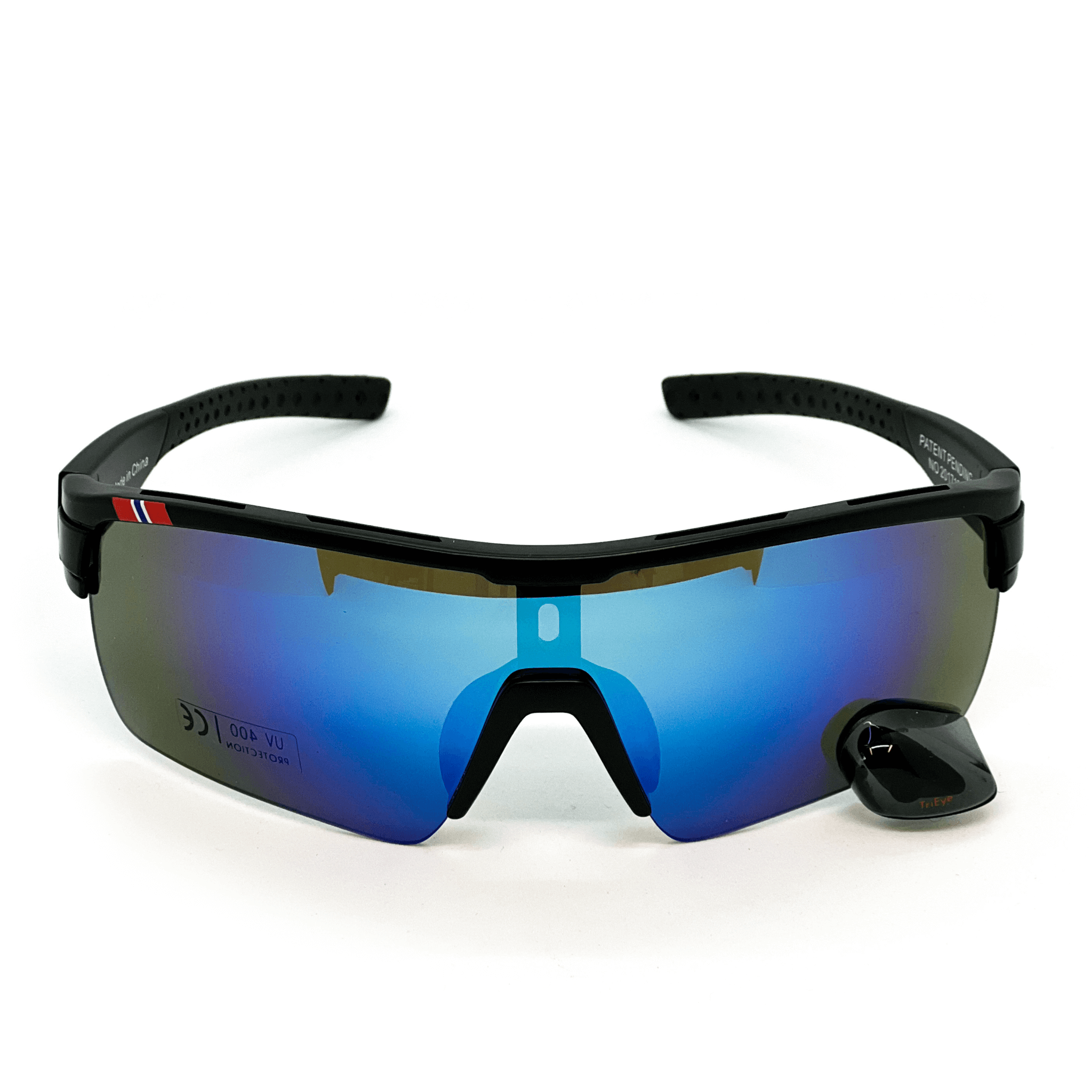 TriEye PRO: Schwarzer Rahmen, verspiegeltes Glas in blau (advanced set)