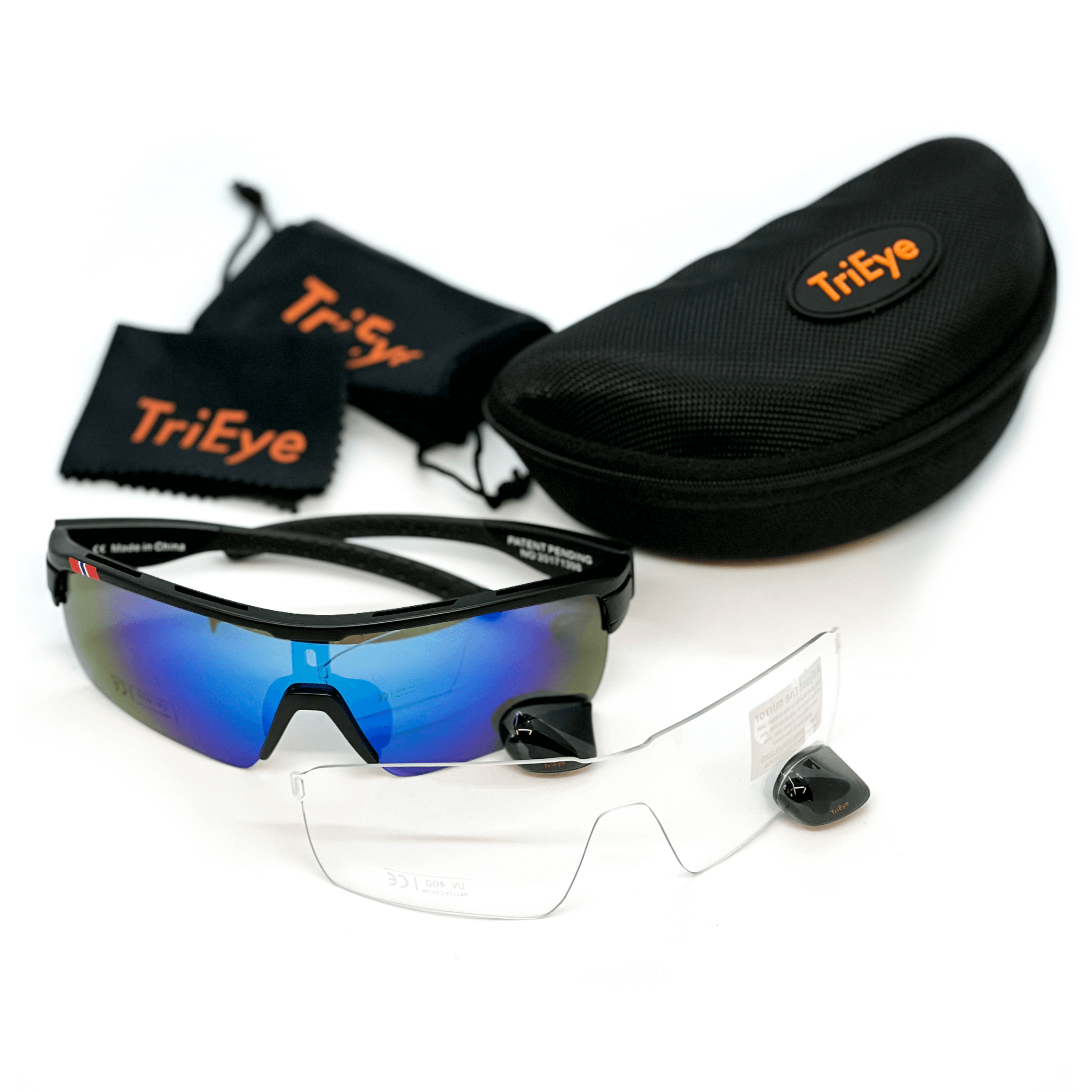 TriEye PRO: schwarzer Rahmen, verspiegeltes Glas in blau (advanced set)